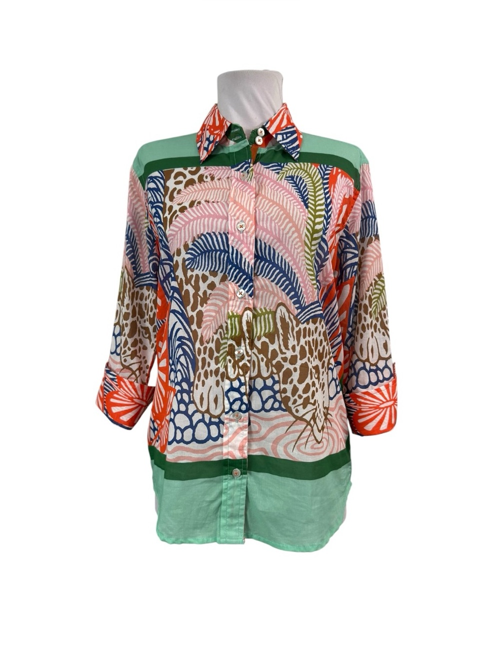 Dizzy Lizzie NEW Women's Small Rome Shirt Cheetah Palm Print 100% Cotton